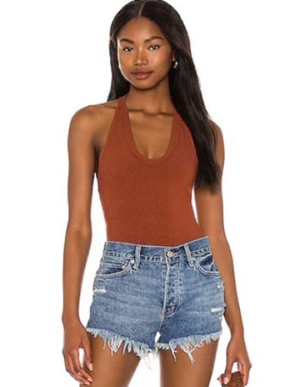 Free People Rust Ribbed One-Piece Bodysuit